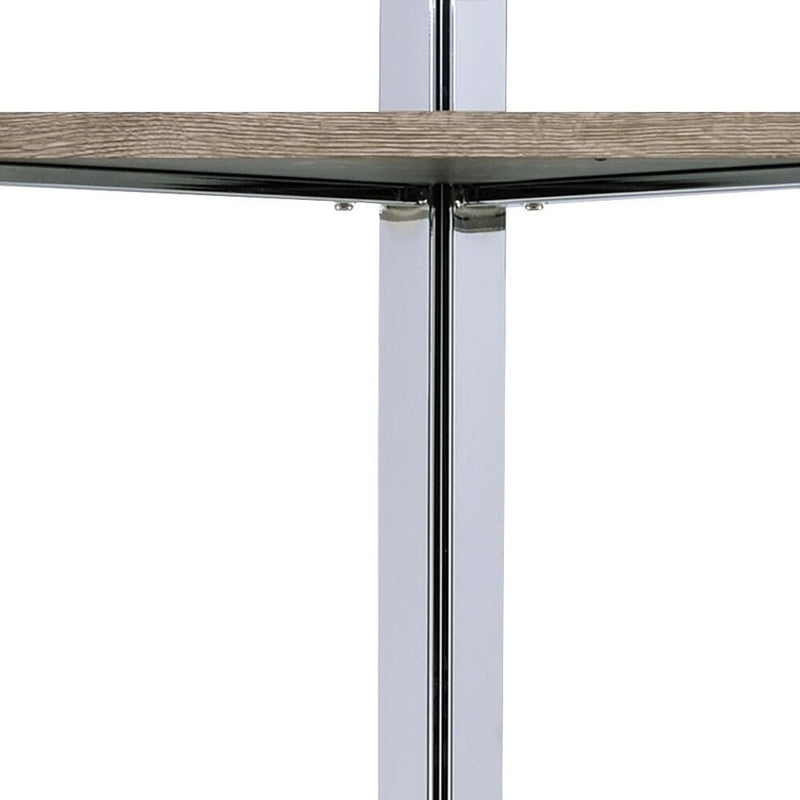 72" Natural And Silver Metal and Wood Four Tier Etagere Bookcase - Office