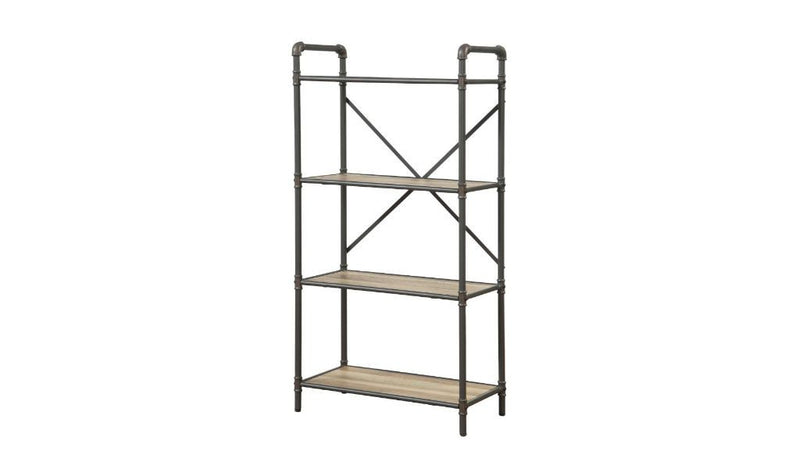 49" Gray Brown Metal Four Tier Etagere Bookcase - Office
