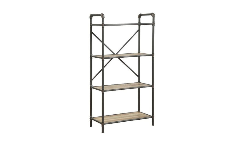 49" Gray Brown Metal Four Tier Etagere Bookcase - Office