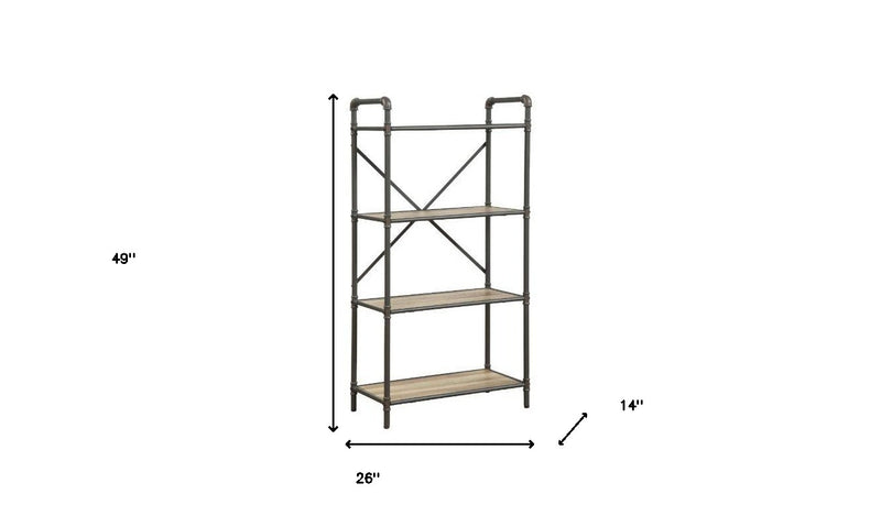 49" Gray Brown Metal Four Tier Etagere Bookcase - Office