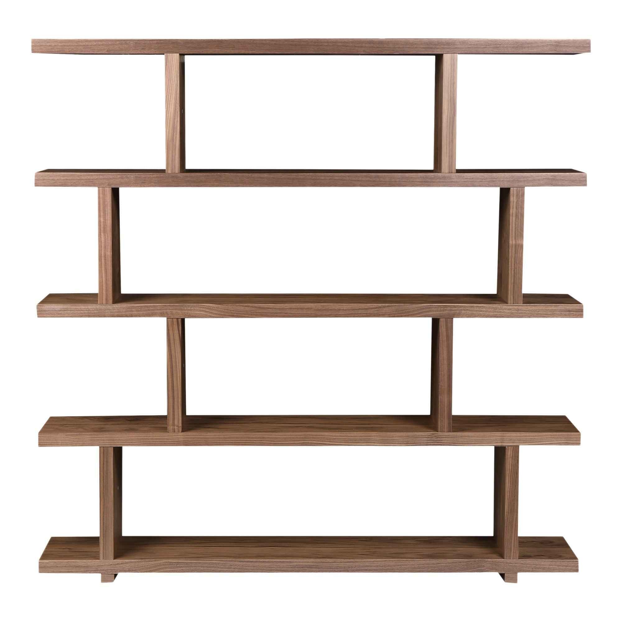 Brown And Natural Wood Five Tier Bookcase