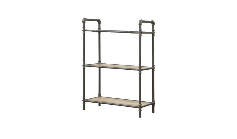 36" Antique Oak and Sandy Gray Metal Three Tier Standard Bookcase - Office