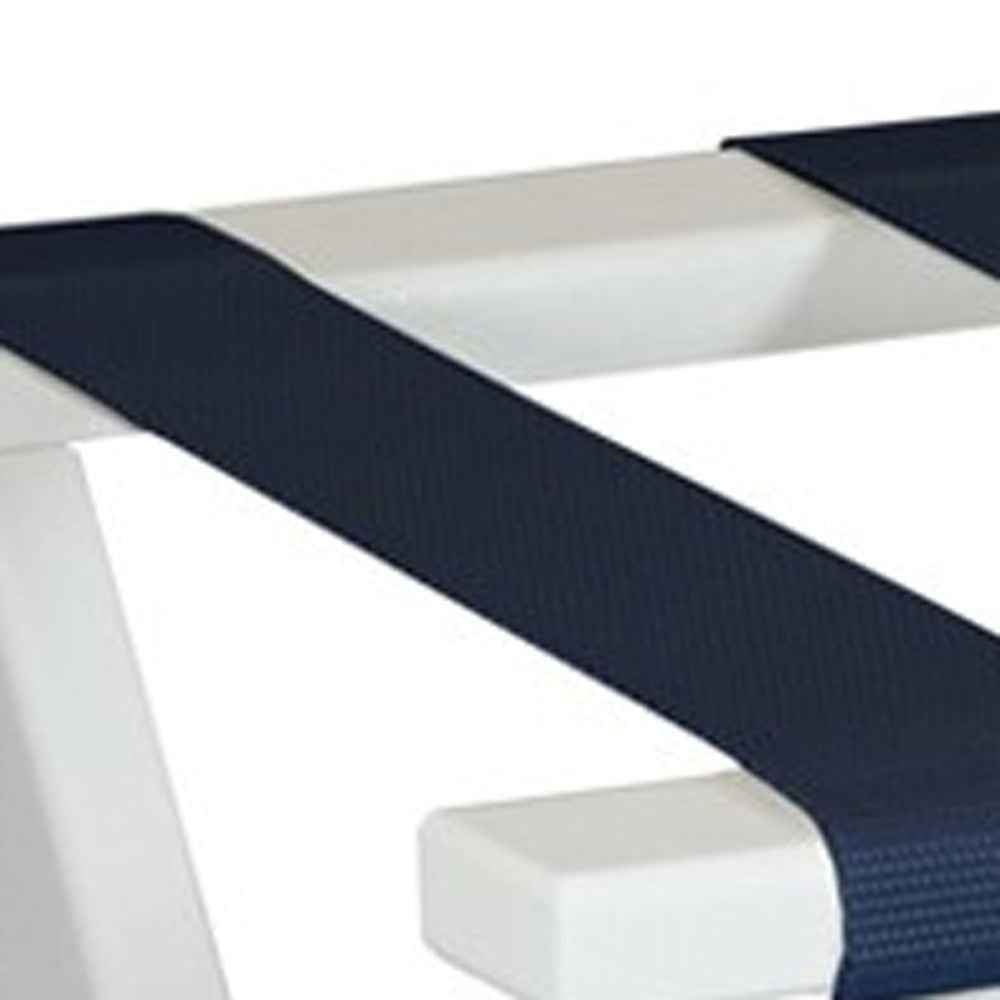 Earth Friendly White Folding Luggage Rack With Navy Straps
