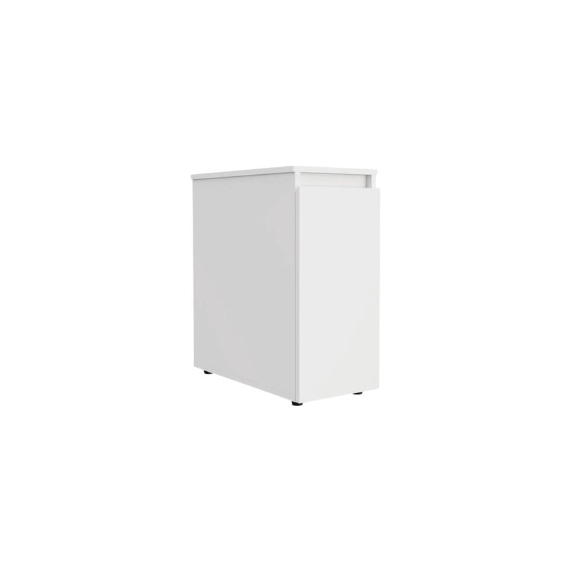 White freestanding bathroom vanity cabinet, front view, double-door design