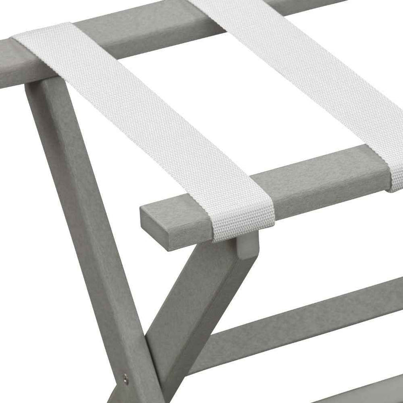 Earth Friendly Light Gray Folding Luggage Rack With White Straps