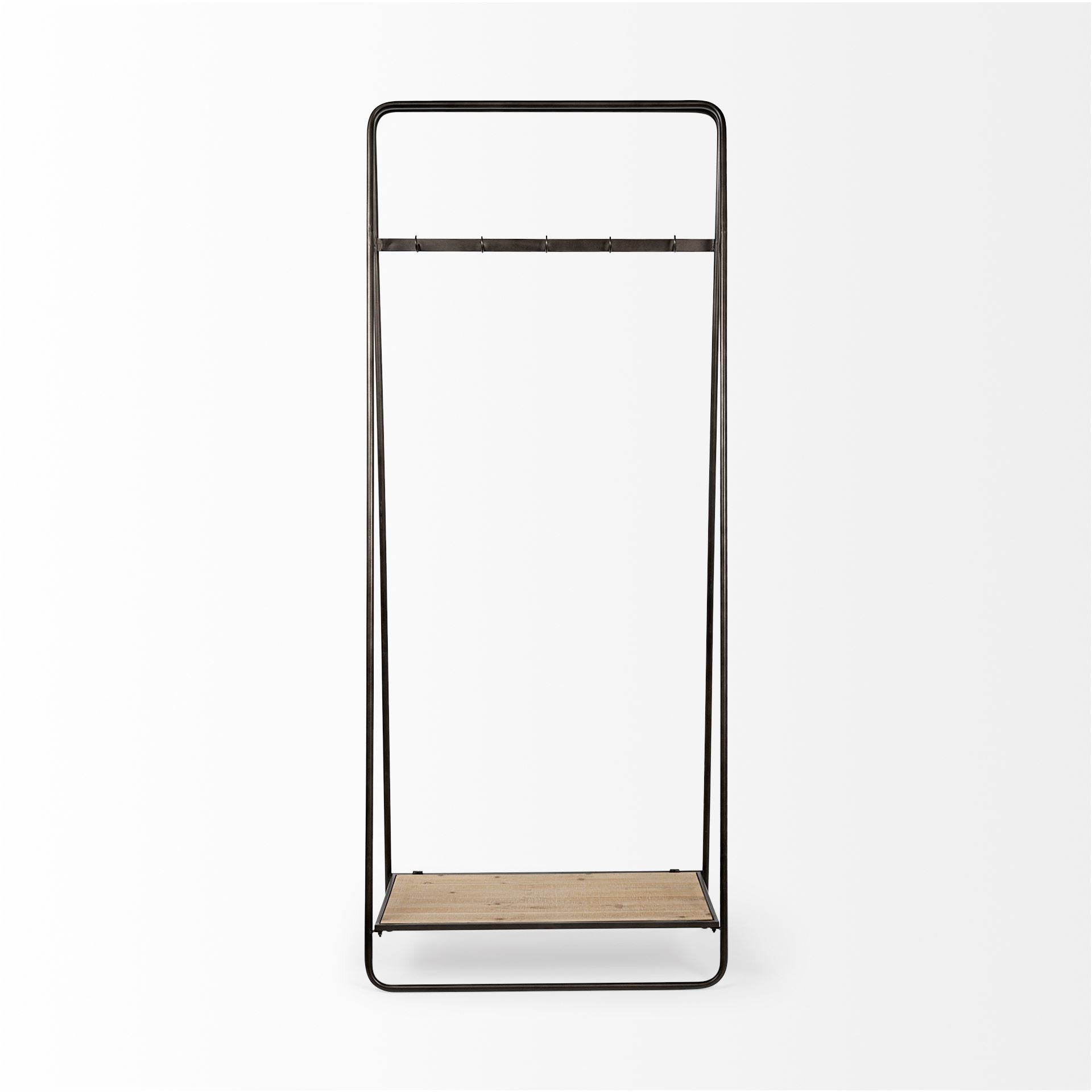 Black Pipe Metal And Wood Shelf Hall Tree - Office