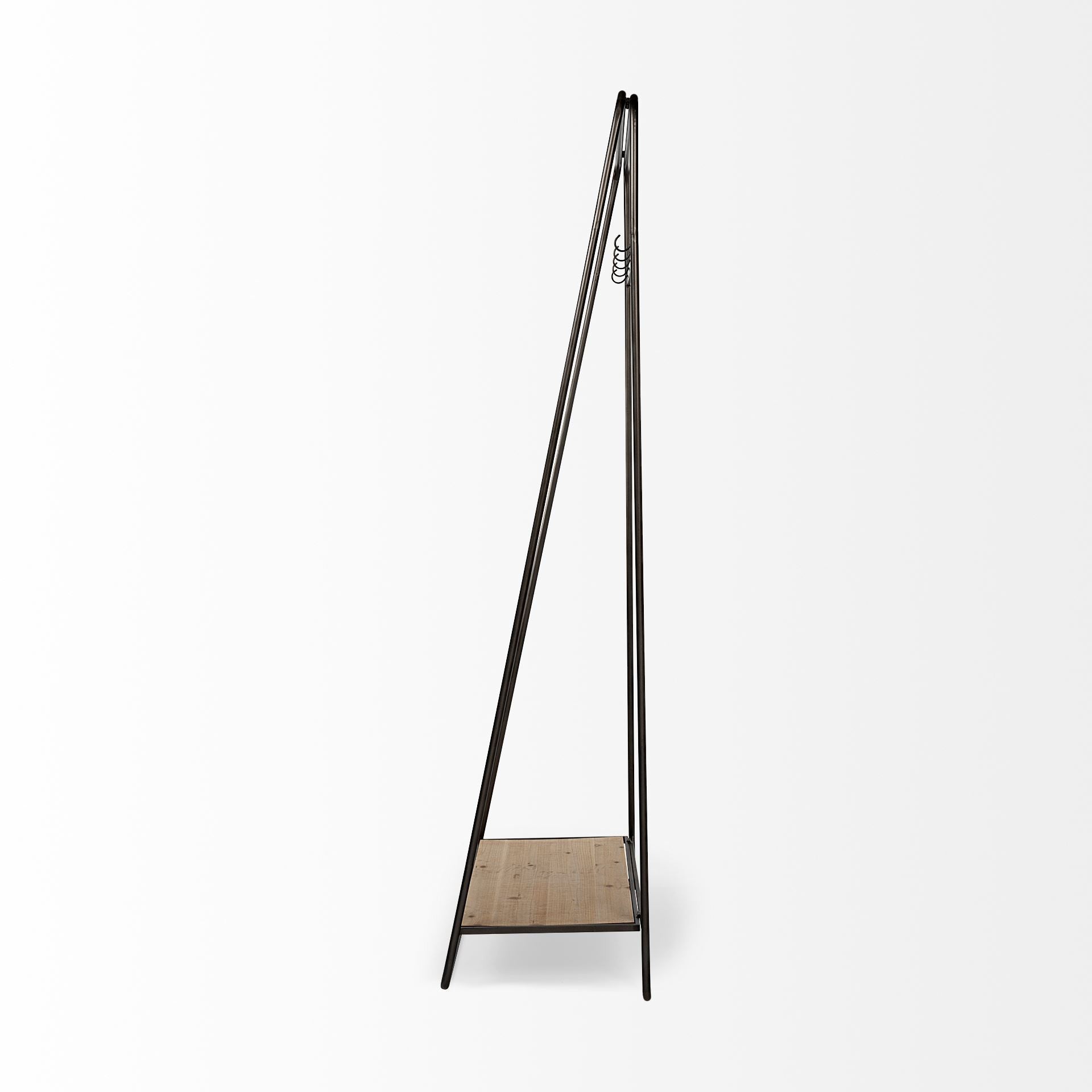 Black Pipe Metal And Wood Shelf Hall Tree - Office