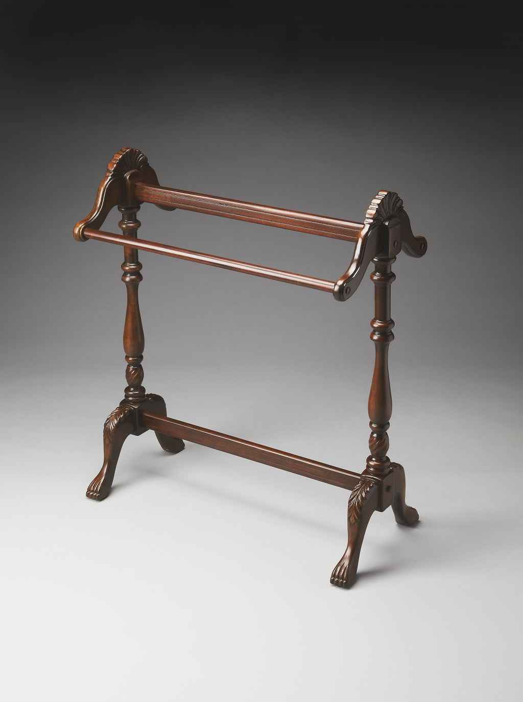 31" Dark Brown Hand Carved Wood Blanket Stand