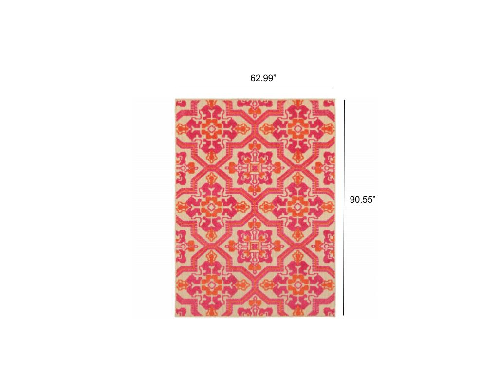 5' X 8' Pink And Orange Moroccan Indoor Outdoor Area Rug - Outdoor
