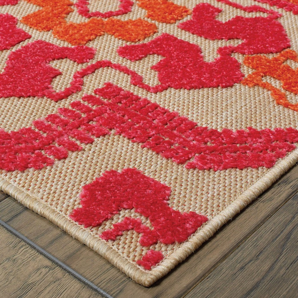 4' X 5' Pink and Orange Medallion Indoor Outdoor Area Rug - Outdoor