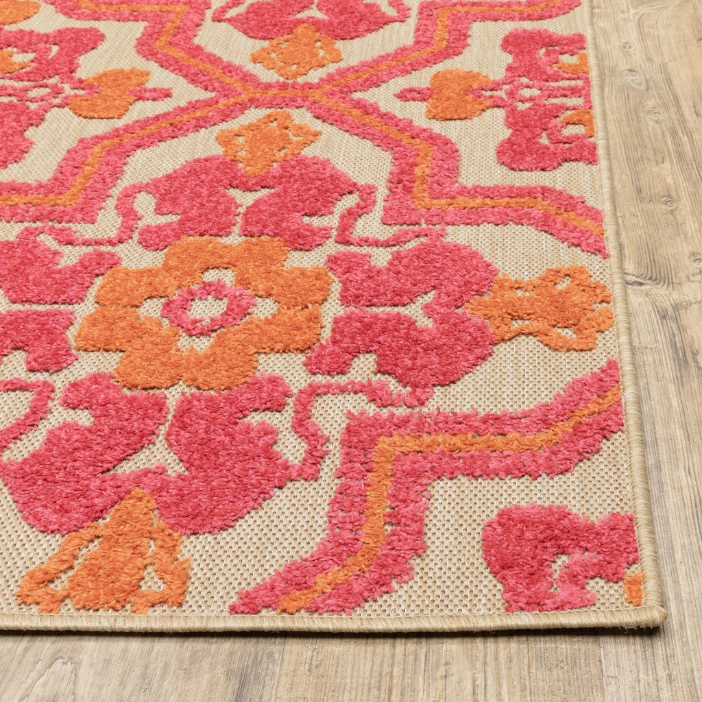 10' X 13' Pink And Orange Moroccan Indoor Outdoor Area Rug - Outdoor