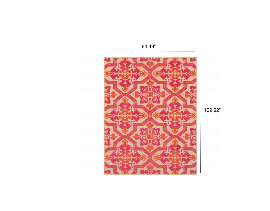 8' X 11' Pink And Orange Moroccan Indoor Outdoor Area Rug - Outdoor