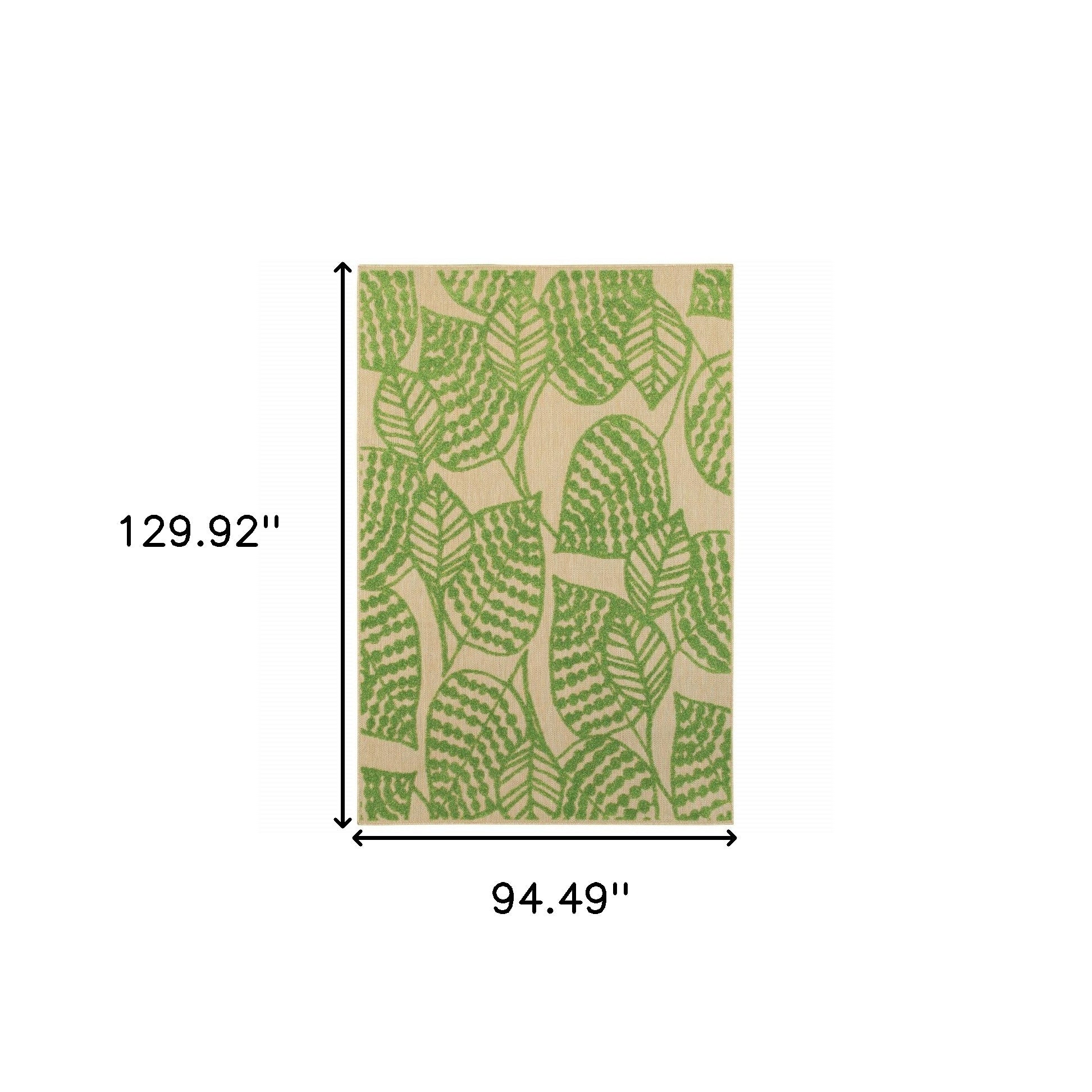 8' X 11' Green Floral Indoor Outdoor Area Rug - Outdoor