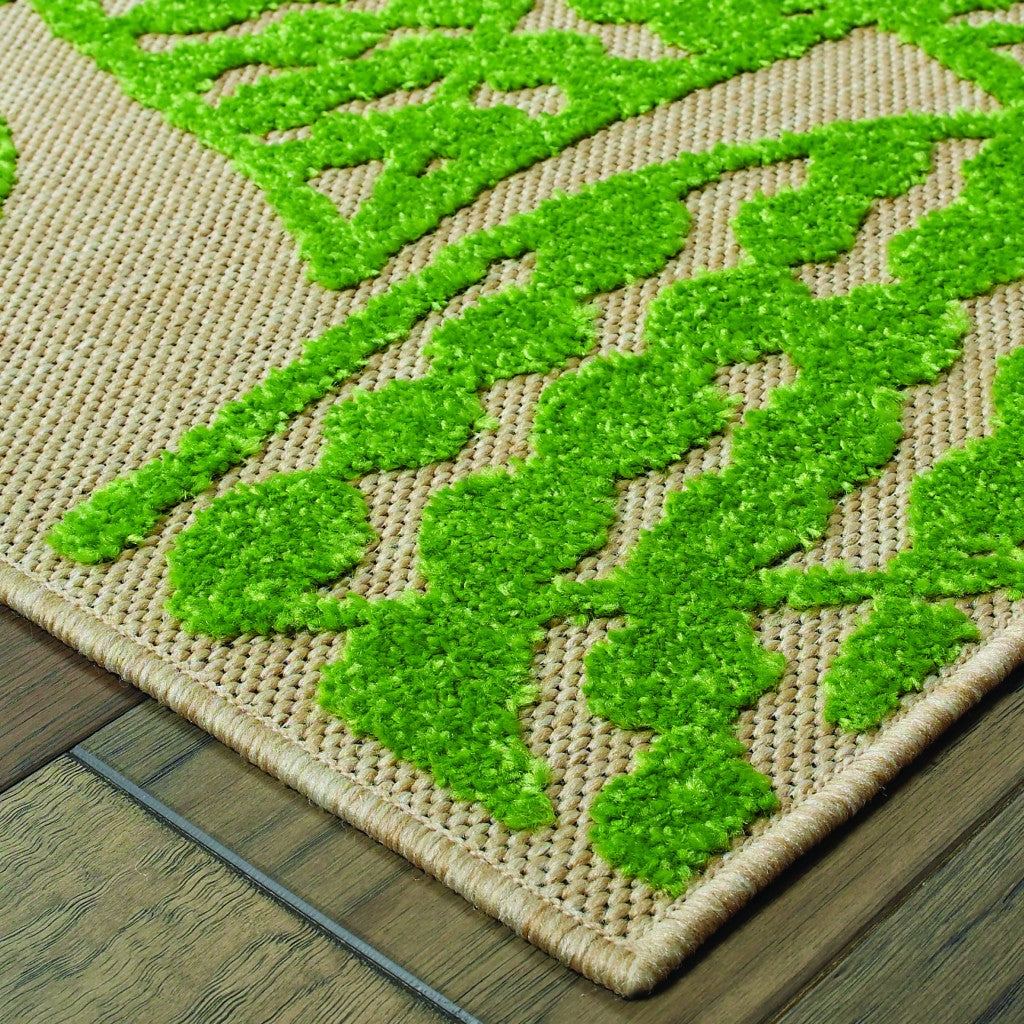 8' X 11' Green Floral Indoor Outdoor Area Rug - Outdoor
