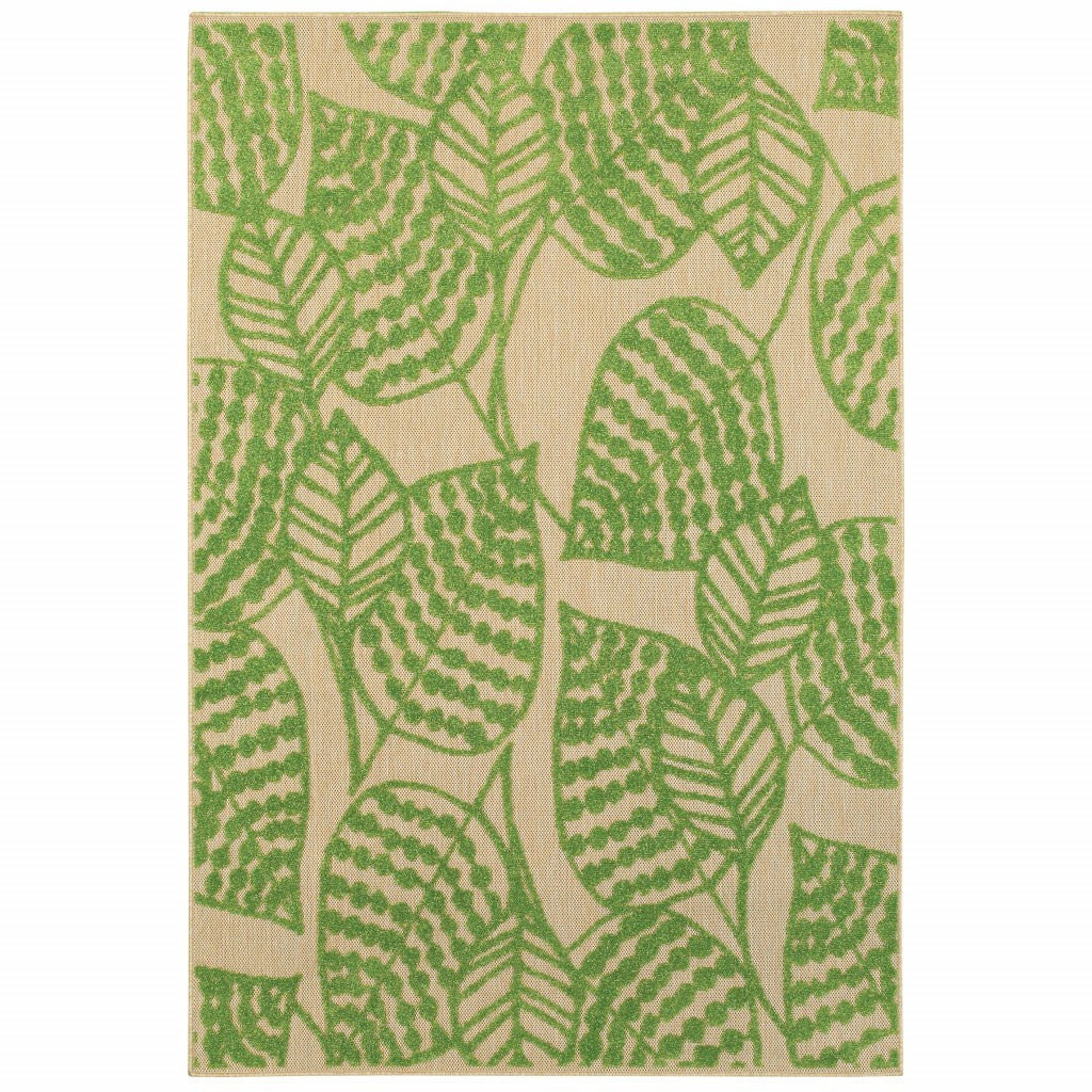 8' X 11' Green Floral Indoor Outdoor Area Rug - Outdoor