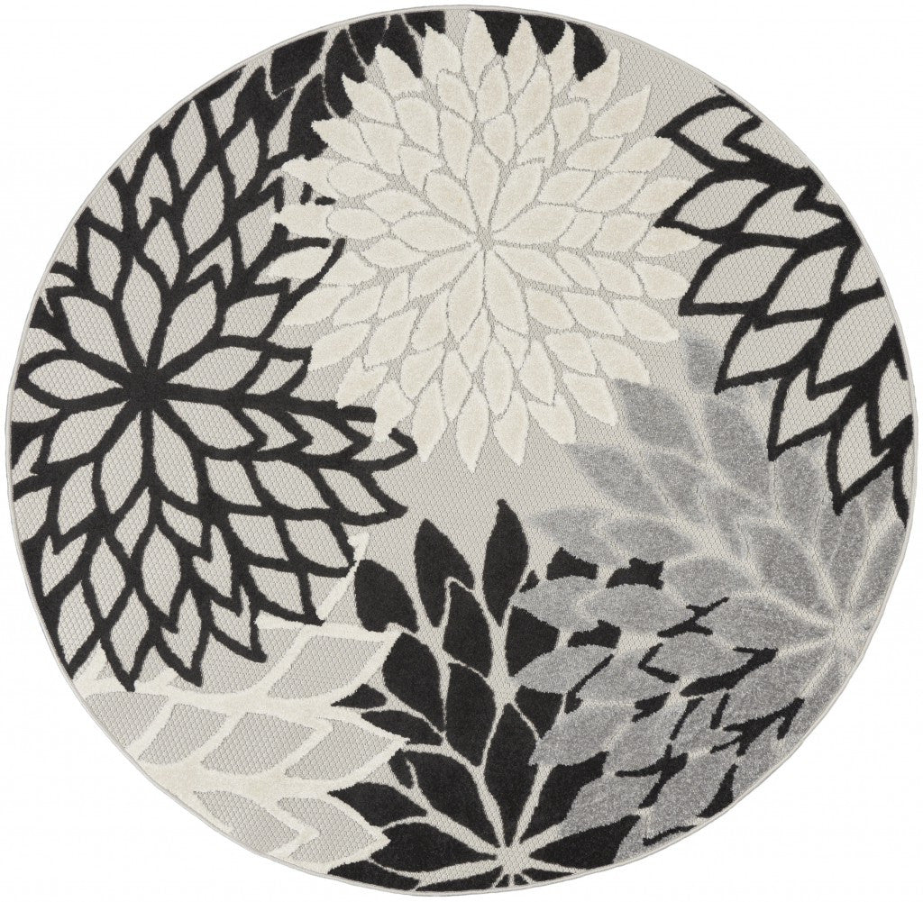 5' Black And White Round Indoor Outdoor Area Rug - Outdoor