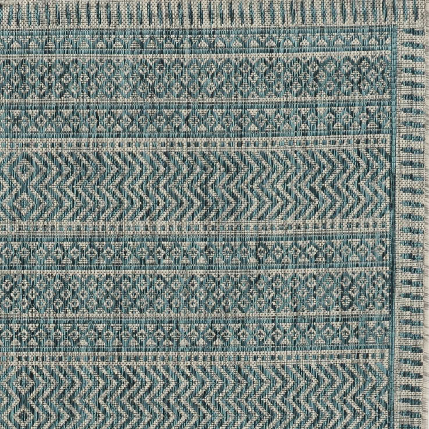 3' X 5' Teal Blue Geometric Indoor Outdoor Area Rug - Outdoor