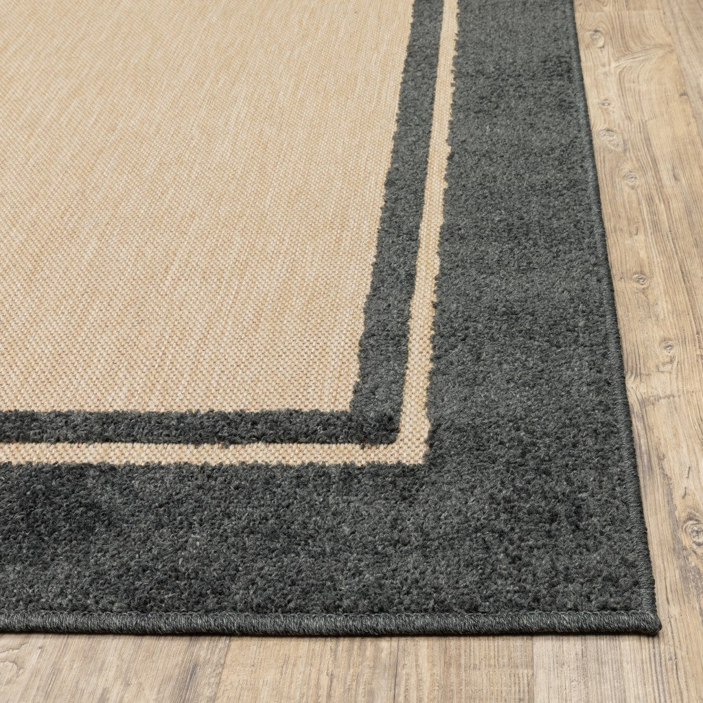5' X 8' Beige And Black Indoor Outdoor Area Rug - Outdoor