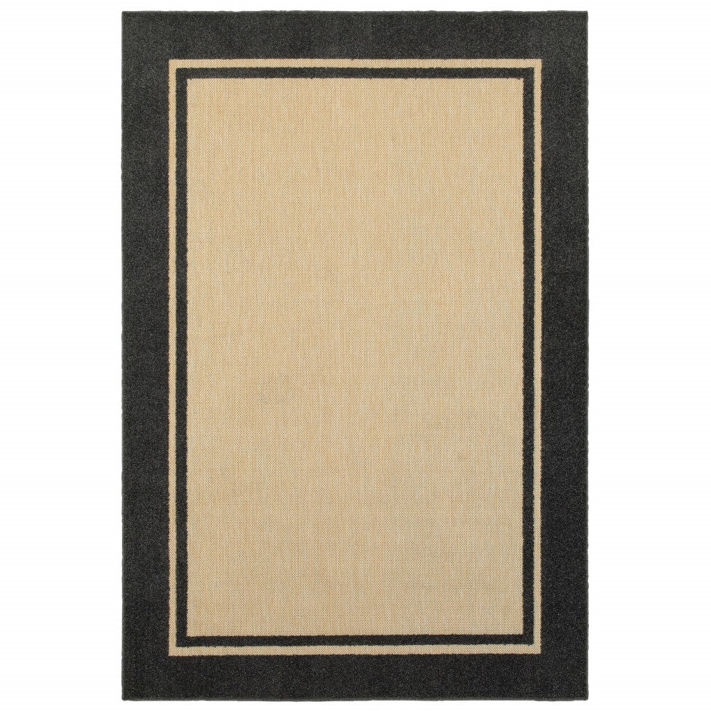 5' X 8' Beige And Black Indoor Outdoor Area Rug - Outdoor