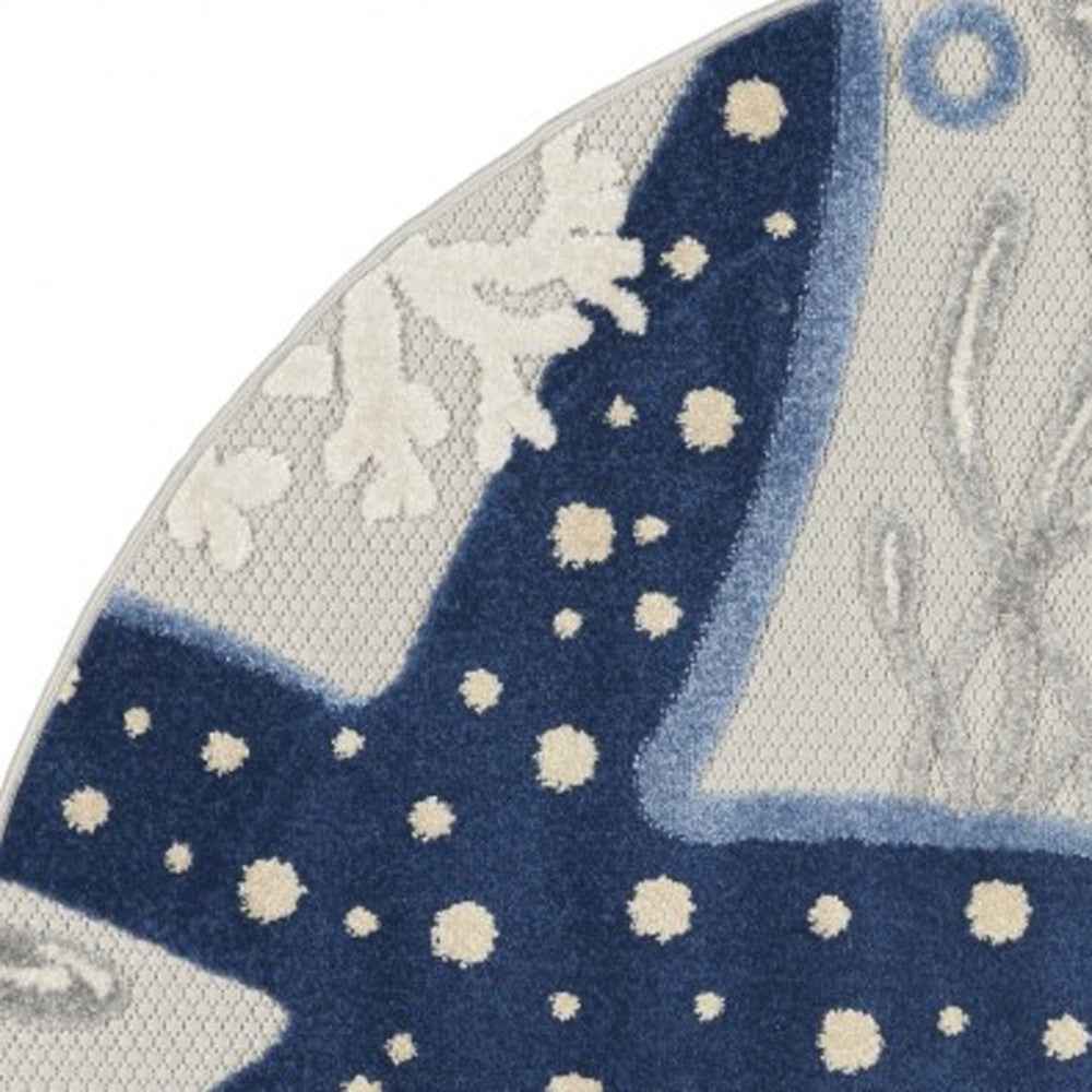 5' Blue And Gray Round Indoor Outdoor Area Rug