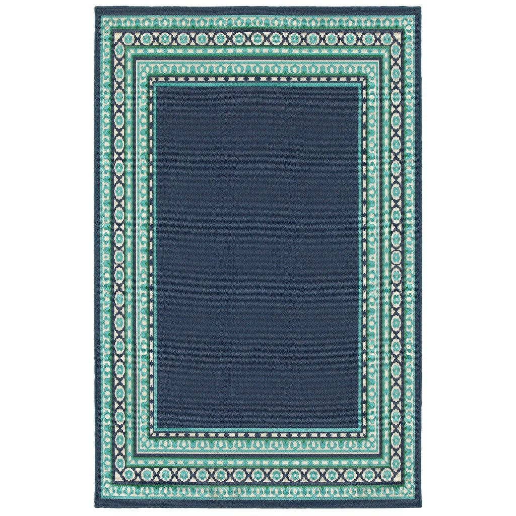 7' X 10' Blue and Green Indoor Outdoor Area Rug - Outdoor
