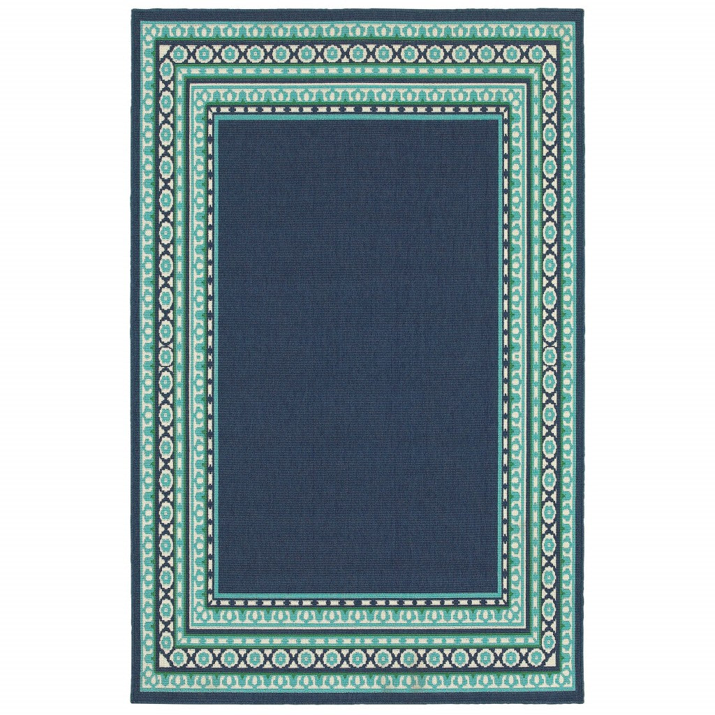 7' X 10' Blue and Green Indoor Outdoor Area Rug - Outdoor