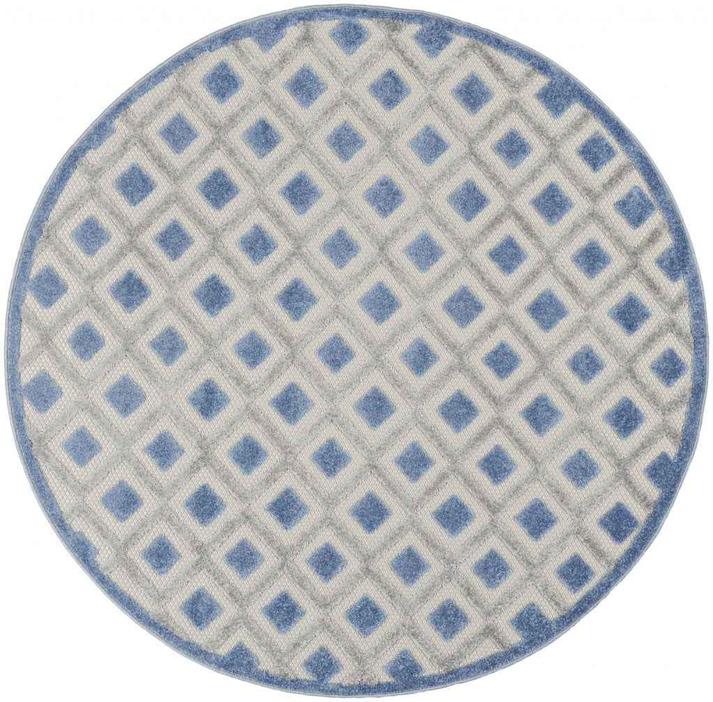 4' Blue And Gray Round Indoor Outdoor Area Rug
