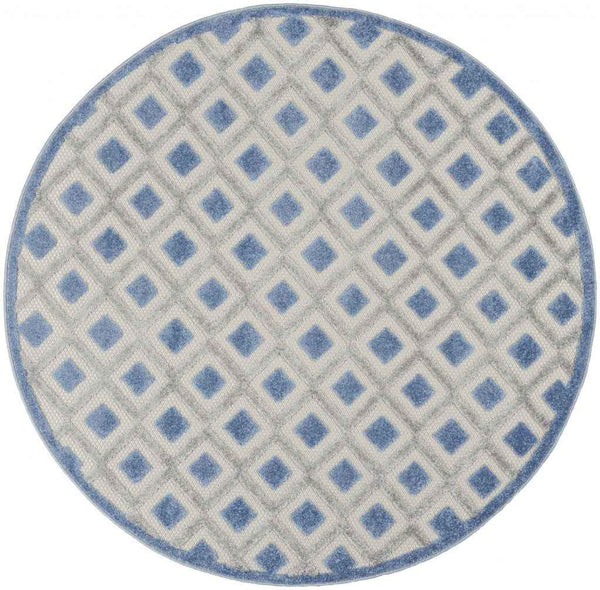 4' Blue And Gray Round Indoor Outdoor Area Rug