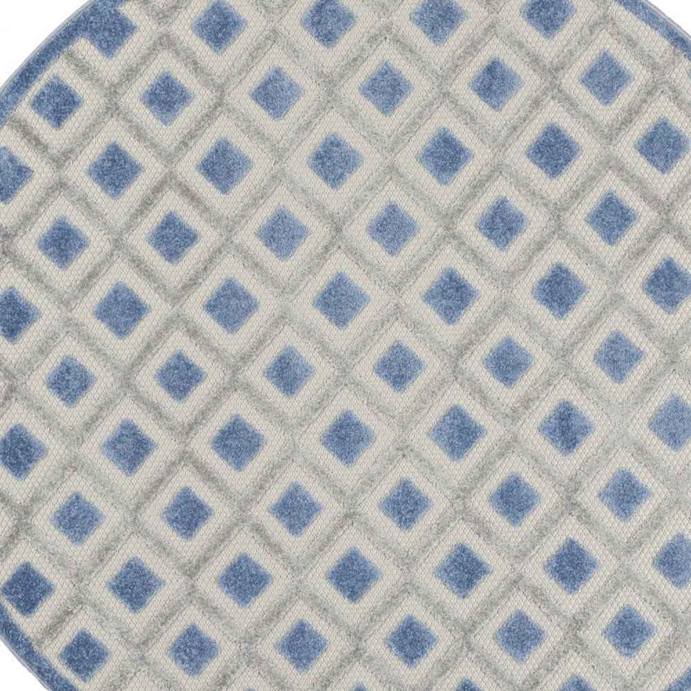 4' Blue And Gray Round Indoor Outdoor Area Rug