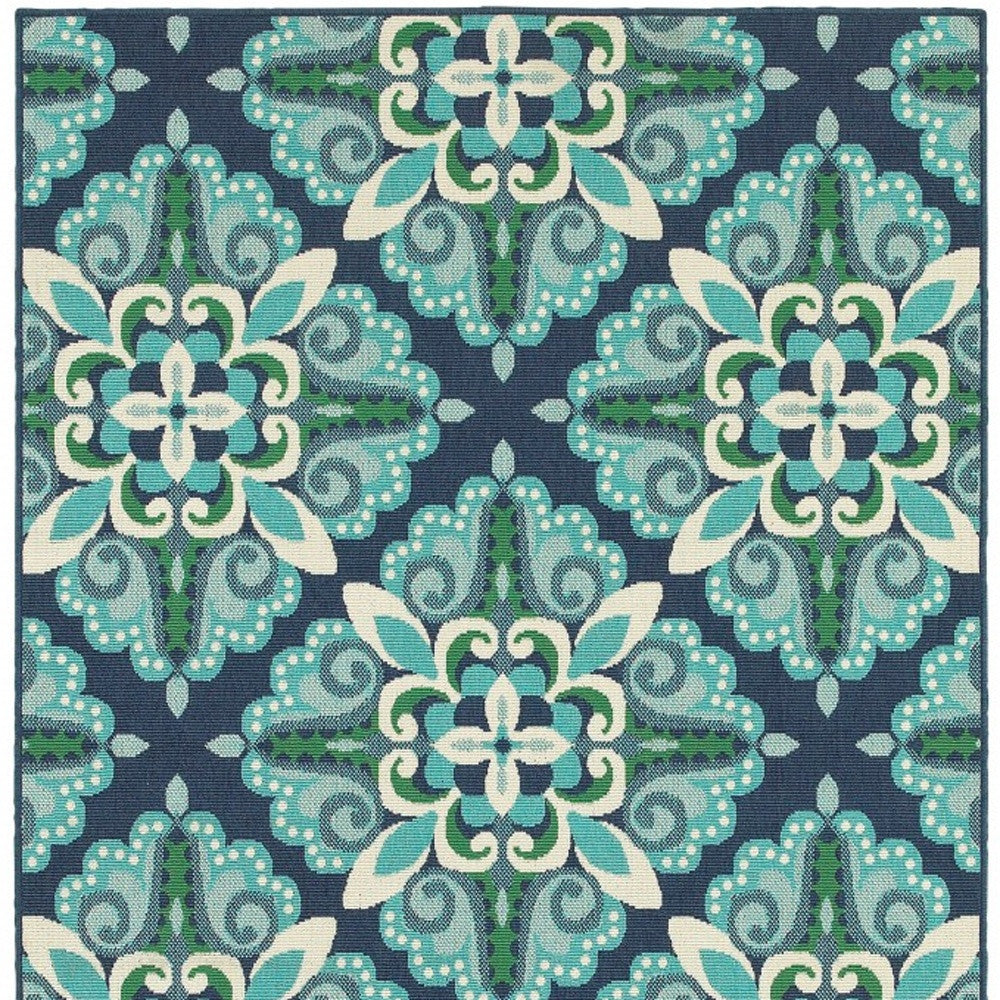 8' X 11' Blue And Green Indoor Outdoor Area Rug - Outdoor