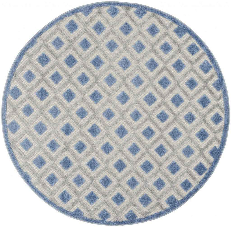 5' Blue And Gray Round Indoor Outdoor Area Rug
