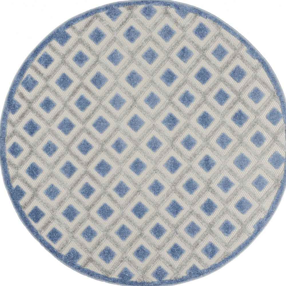 5' Blue And Gray Round Indoor Outdoor Area Rug