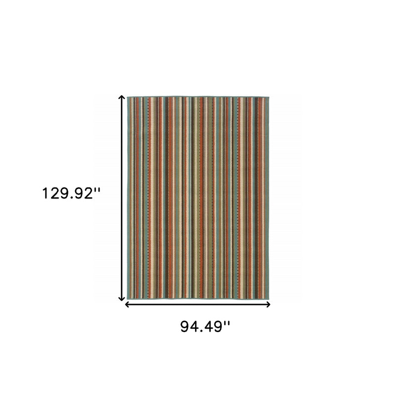 Multicolor striped indoor/outdoor area rug, size shown 94.49 x 129.92 in