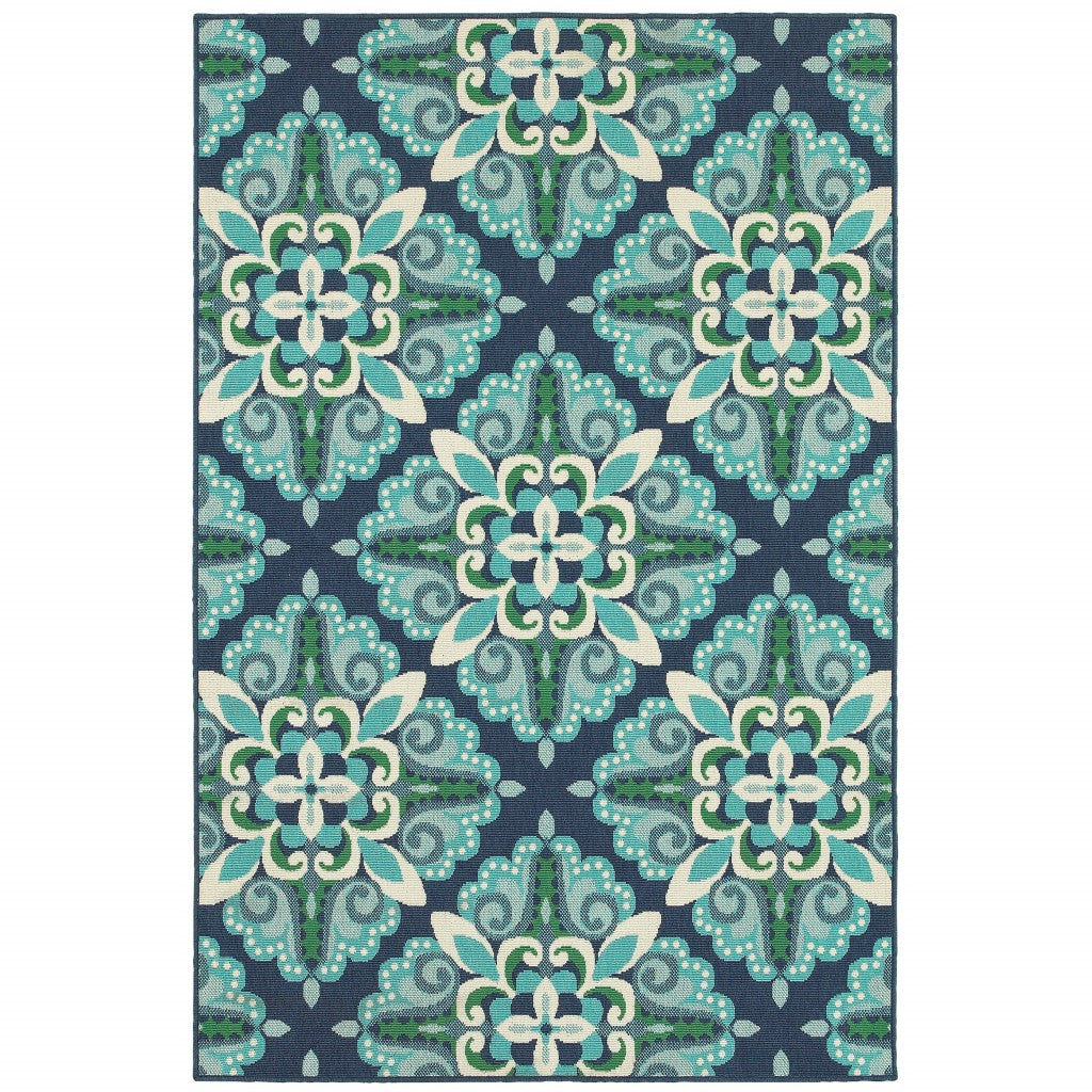 7' X 10' Blue And Green Indoor Outdoor Area Rug - Outdoor