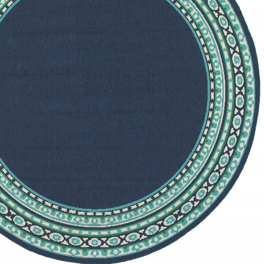 8' X 8' Blue And Green Round Indoor Outdoor Area Rug - Outdoor