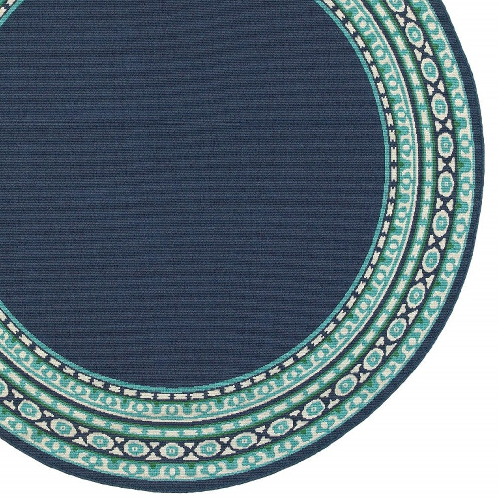 8' X 8' Blue And Green Round Indoor Outdoor Area Rug - Outdoor