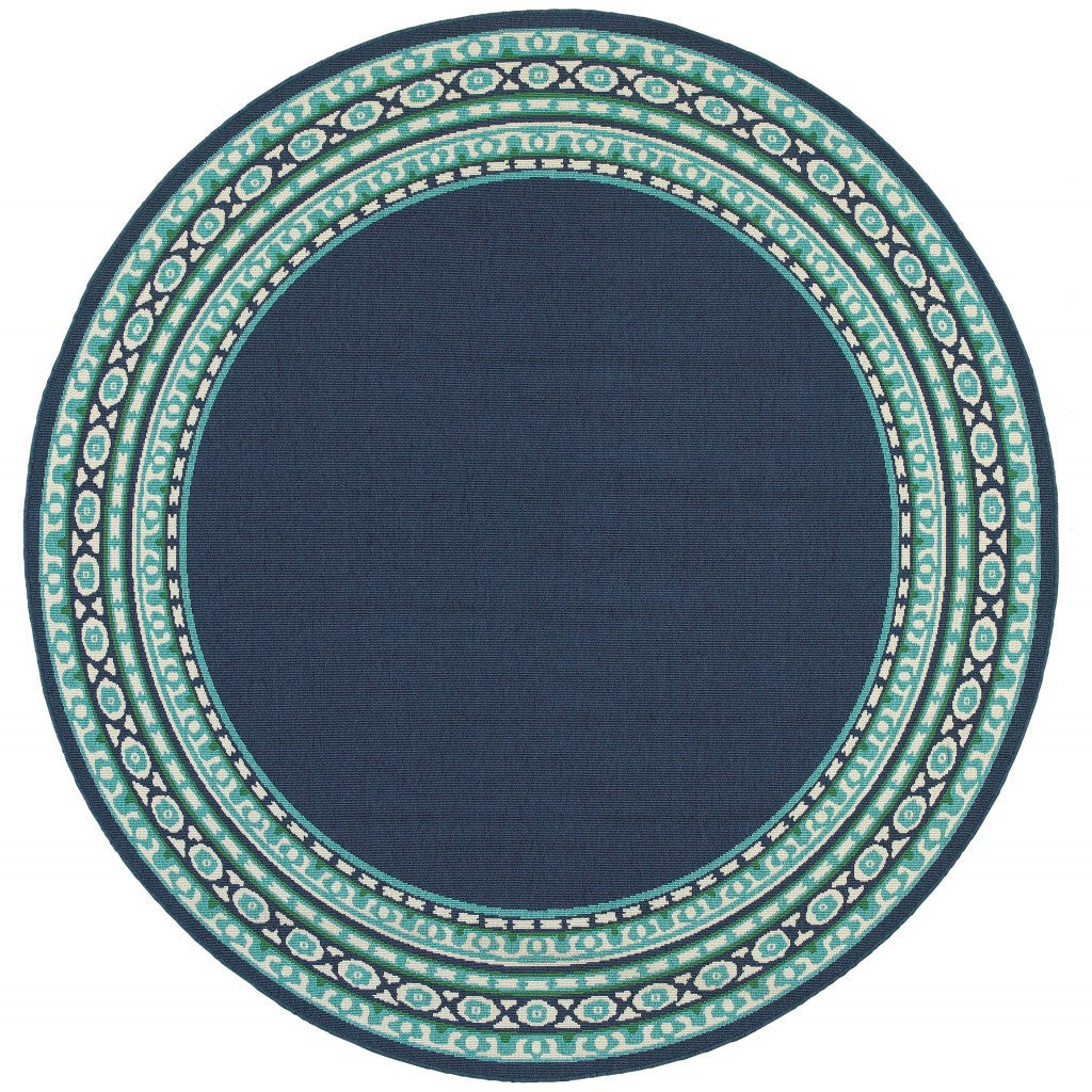8' X 8' Blue And Green Round Indoor Outdoor Area Rug - Outdoor