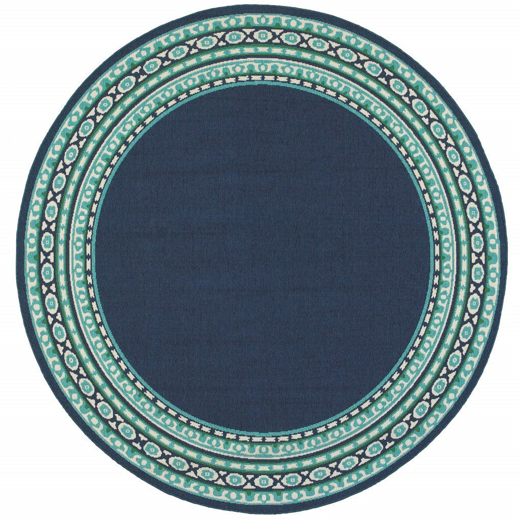 8' X 8' Blue And Green Round Indoor Outdoor Area Rug - Outdoor