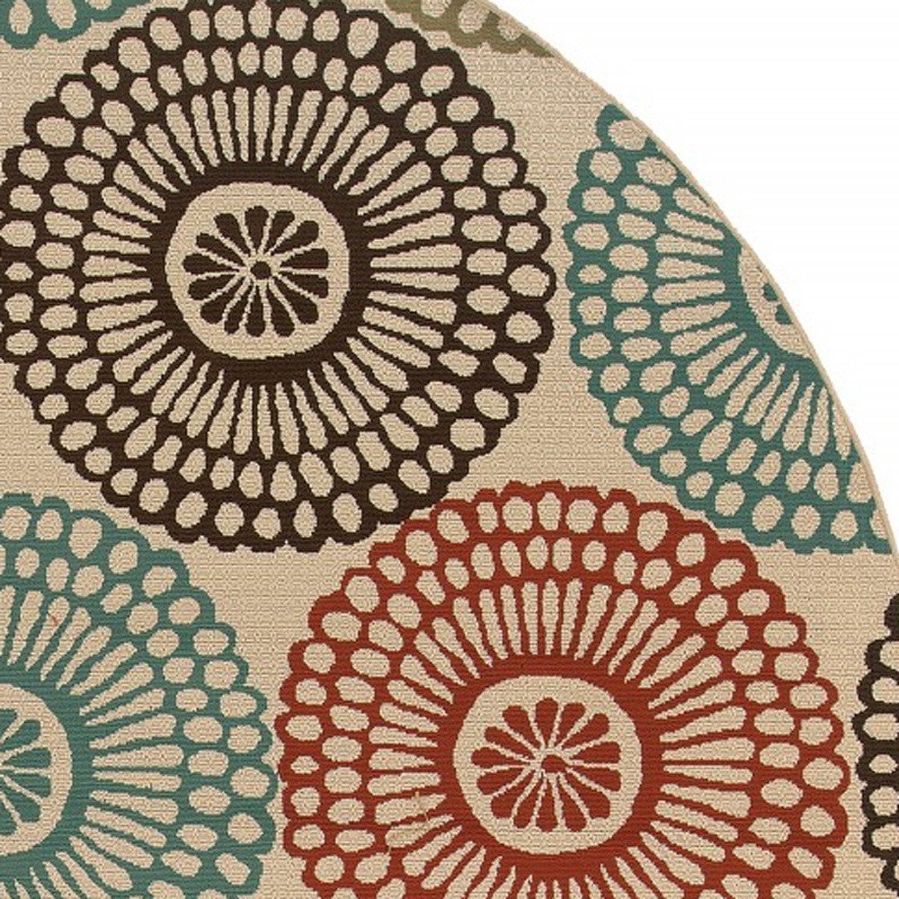 8' X 8' Beige Round Indoor Outdoor Area Rug - Outdoor