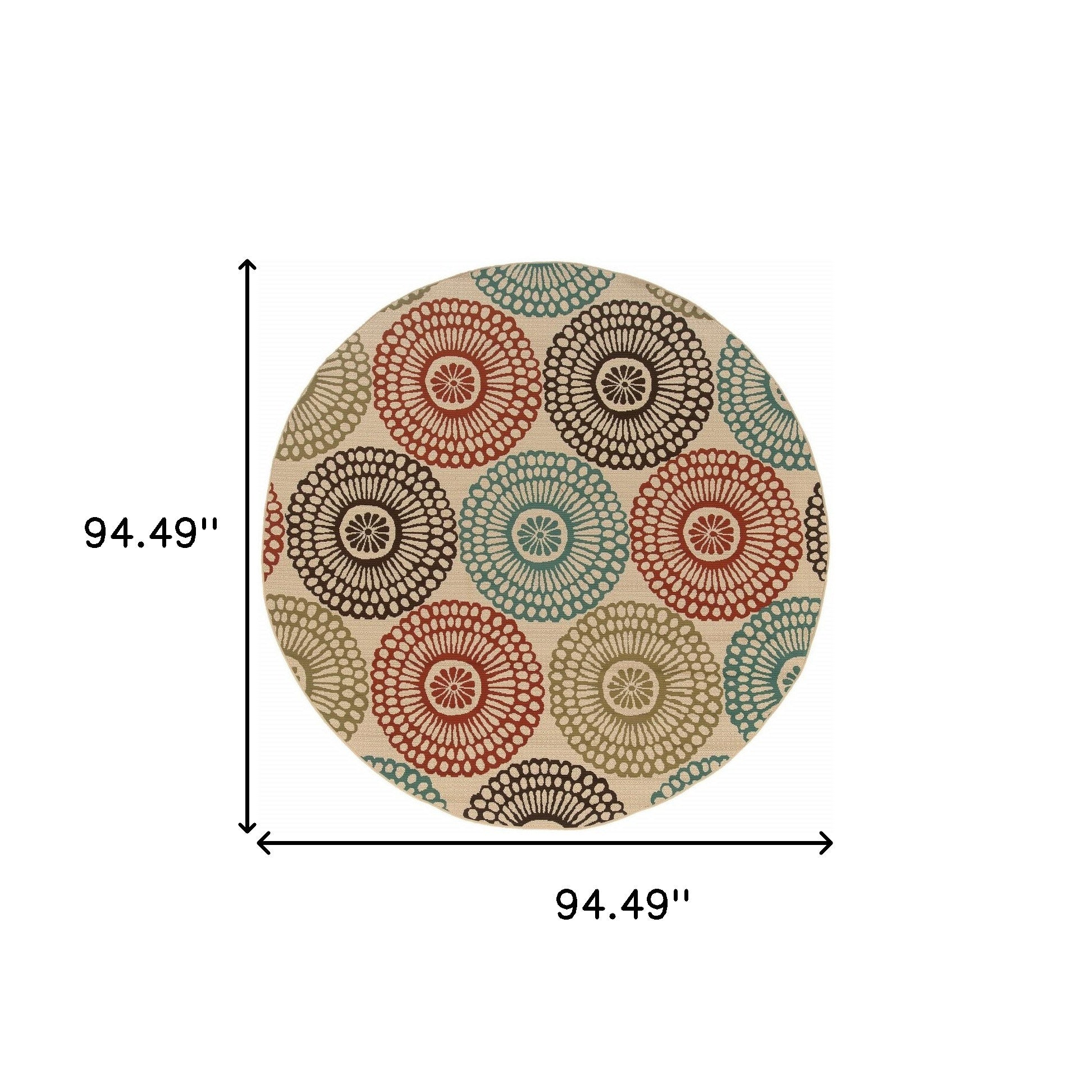 8' X 8' Beige Round Indoor Outdoor Area Rug - Outdoor