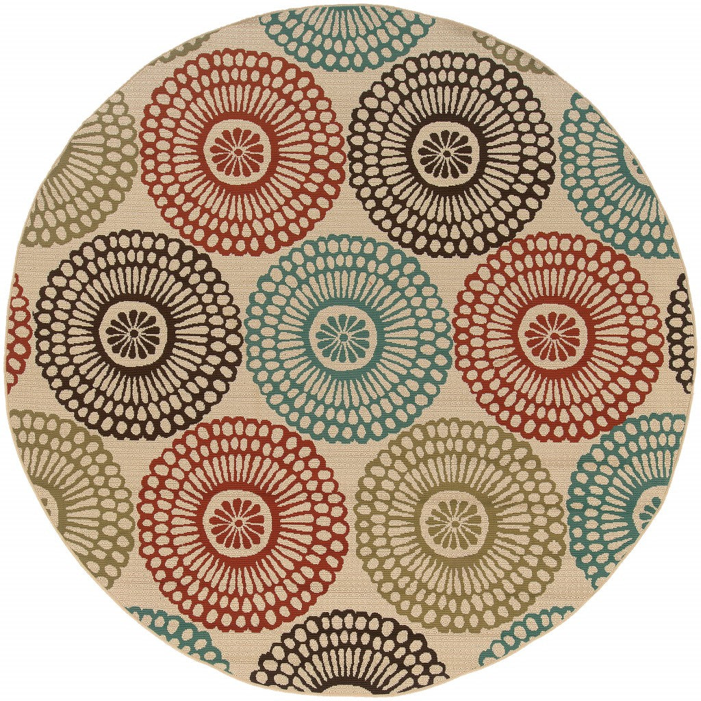 8' X 8' Beige Round Indoor Outdoor Area Rug - Outdoor