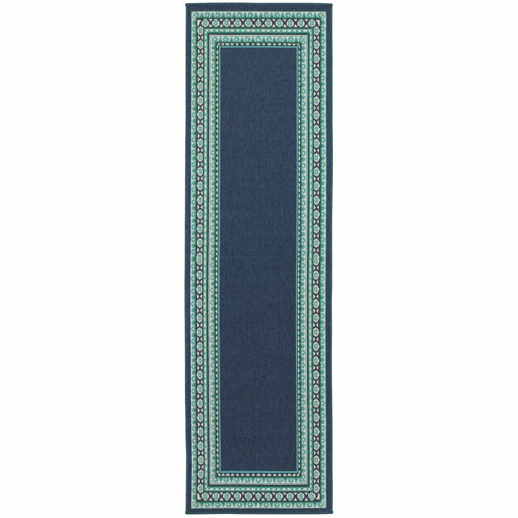 2' X 8' Blue and Green Indoor Outdoor Area Rug - Outdoor