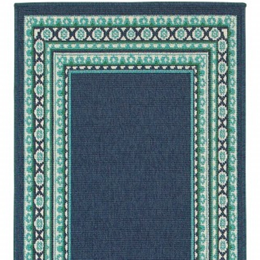 2' X 8' Blue and Green Indoor Outdoor Area Rug - Outdoor