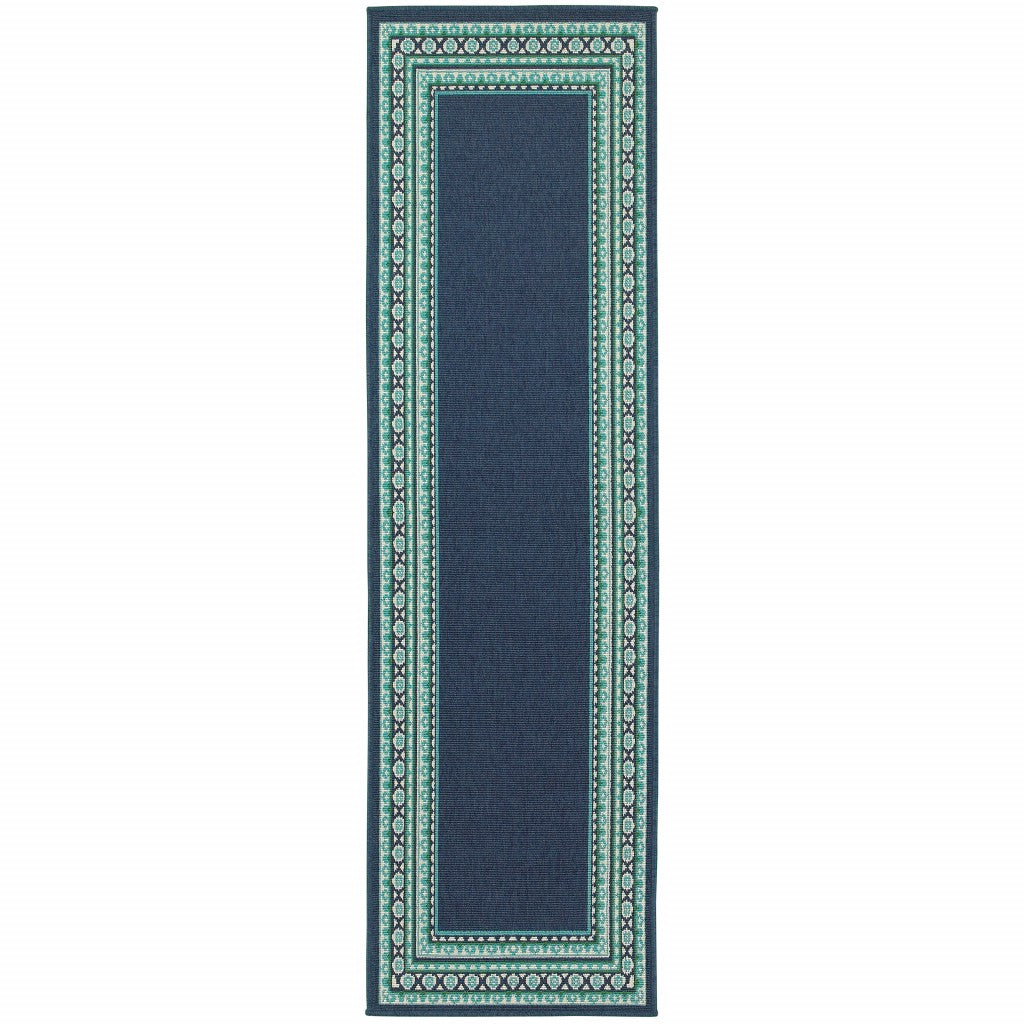 2' X 8' Blue and Green Indoor Outdoor Area Rug - Outdoor