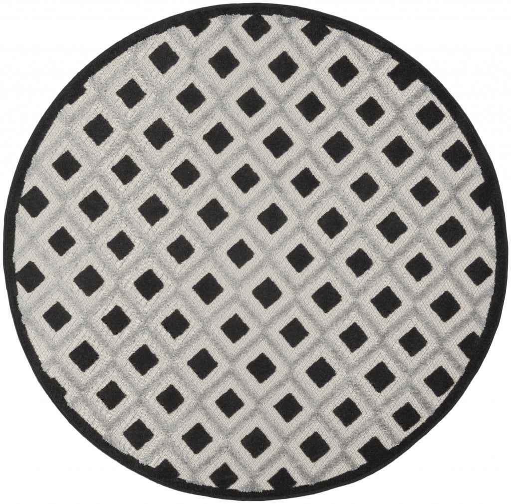 5' Black And White Round Indoor Outdoor Area Rug