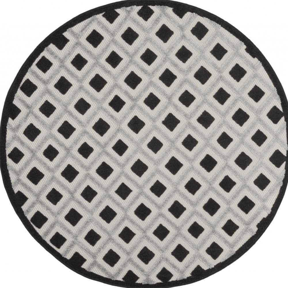 5' Black And White Round Indoor Outdoor Area Rug