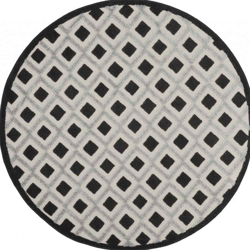 5' Black And White Round Indoor Outdoor Area Rug