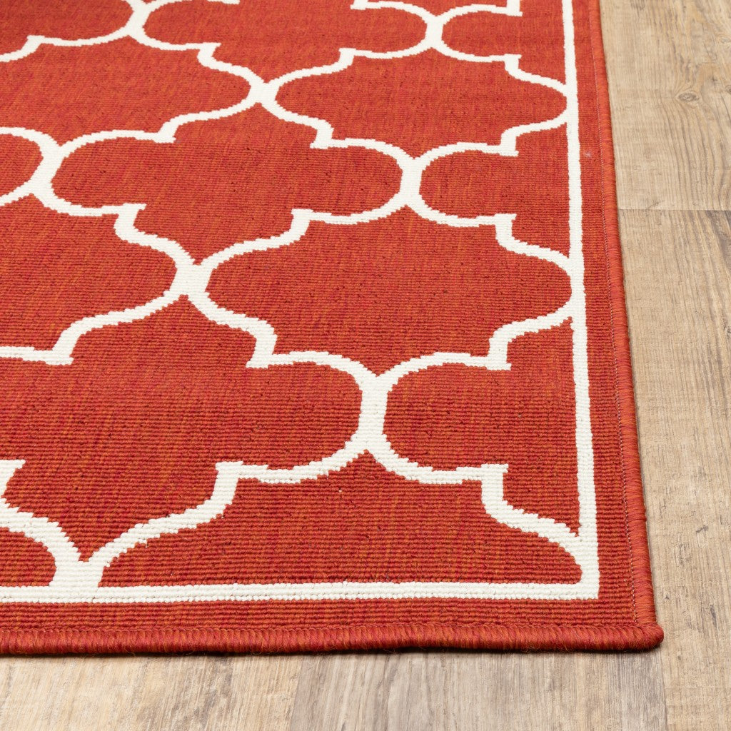 8' X 11' Red And Ivory Indoor Outdoor Area Rug - Outdoor