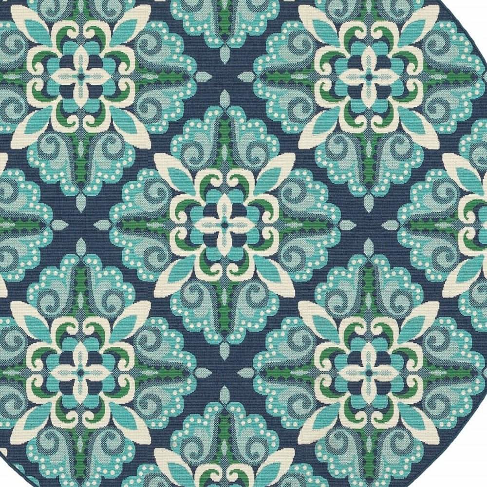8' X 8' Blue And Green Round Indoor Outdoor Area Rug - Outdoor