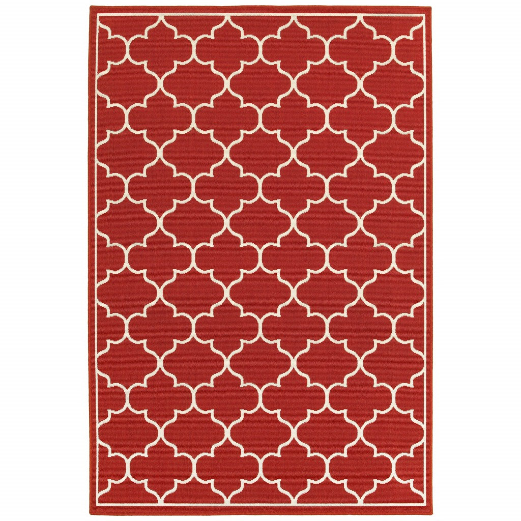 8' X 13' Red And Ivory Indoor Outdoor Area Rug - Outdoor